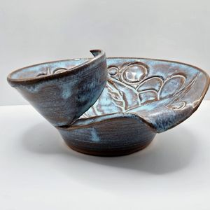 Vintage Studio Art Pottery Split Curved Rim Floral Bowl